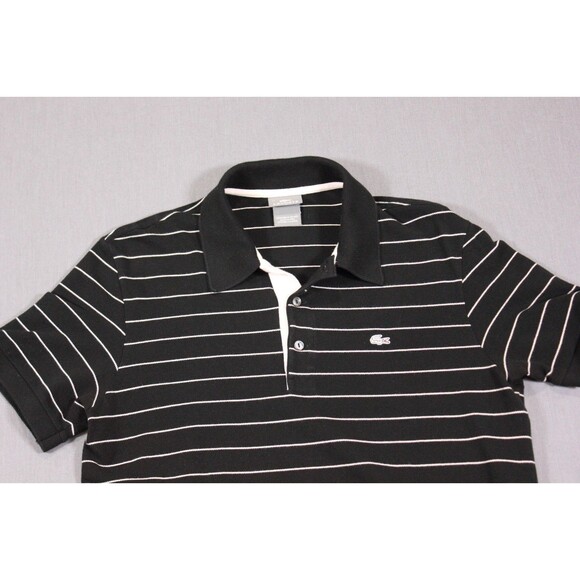 Lacoste Polo Shirt Black Striped Cotton Gray ALLIGATOR Sz 5 Us Sz M - Picture 2 of 10